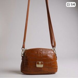 Valentina Genuine Leather Crocodile Pattern Crossbody Bag